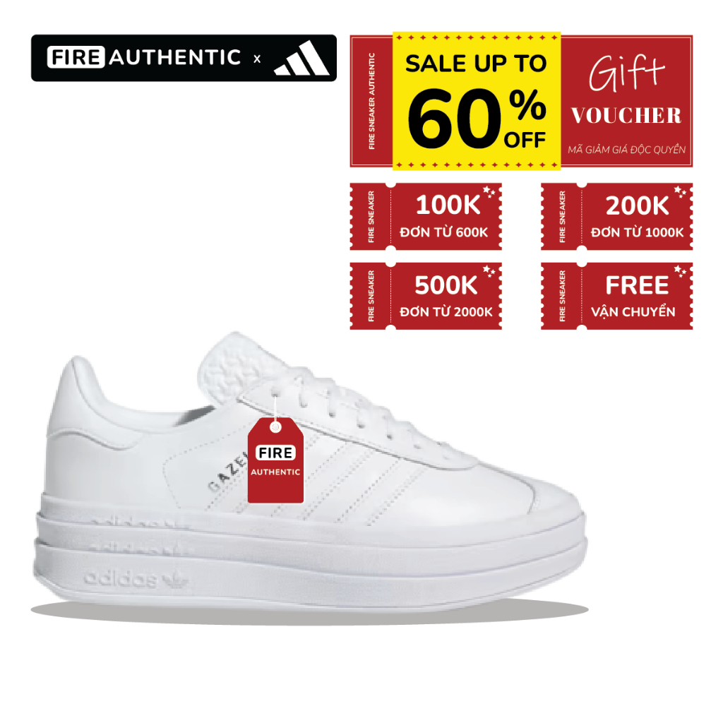 | Fire Authentic | Giày sneaker adidas Gazelle Bold đế cao 'All White' - Xả Kho