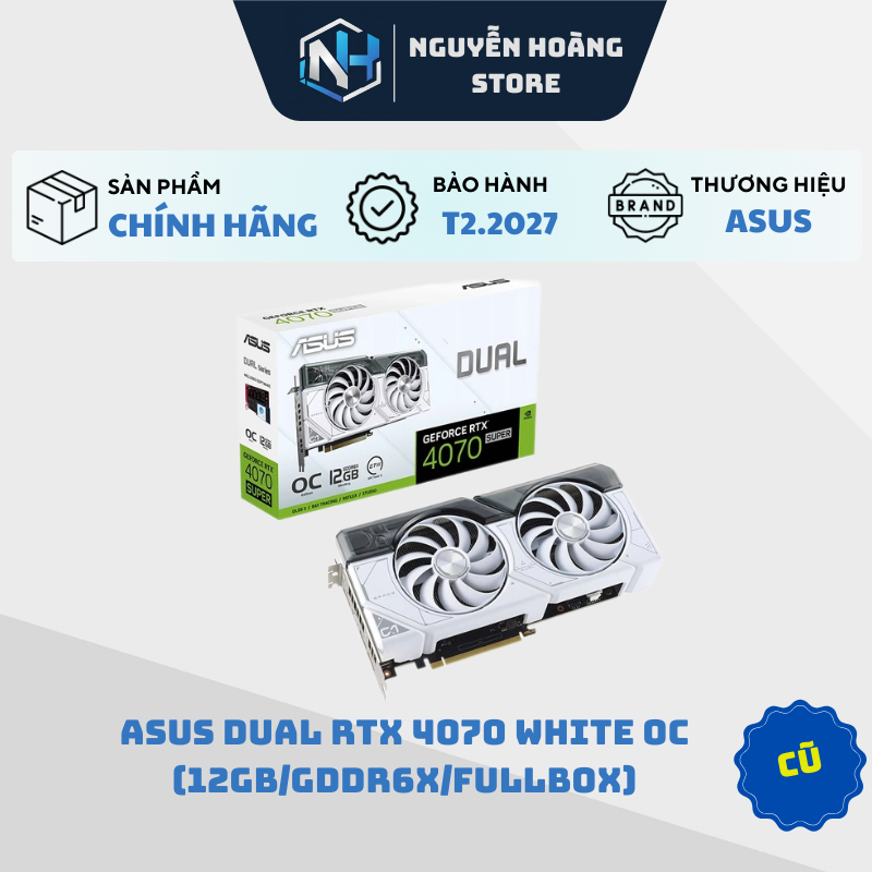 VGA card màn hình Asus RTX 4070 Dual White 12GB Cũ