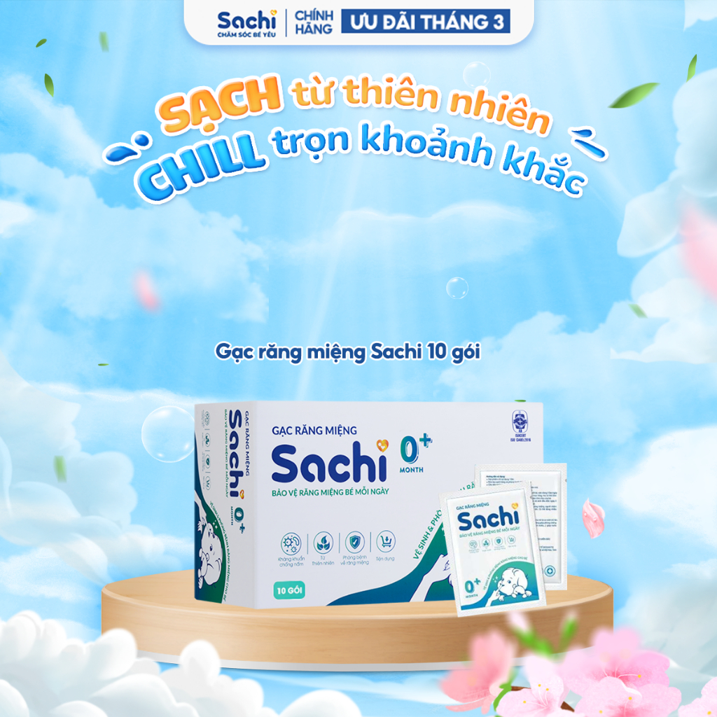 Gạc Rơ Lưỡi Cho Bé Sachi 0+ Ngừa Tưa Lưỡi, Giảm Ngứa Lợi An Toàn Cho Bé Từ Sơ Sinh Hộp 10 gói
