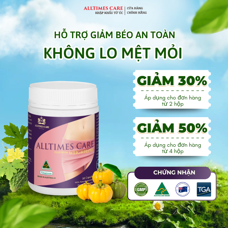 [ SALE XẢ KHO] Viên uống hỗ trợ giảm cân, giảm mỡ an toàn Alltimes Care Platinum Weightloss hộp 50 viên