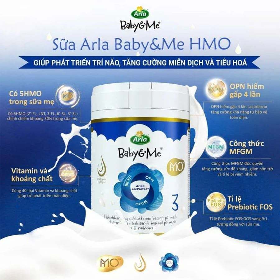 Sữa bột Arla Baby & Me HMO số 1 800g - Công thức 5 loại HMO hỗ trợ đề kháng và phát triển trí não