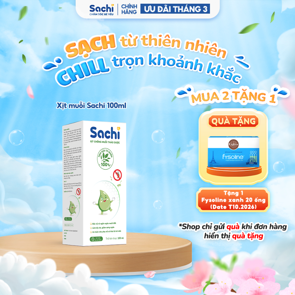 Xịt Chống Muỗi SACHI Xịt Chống Muỗi Thảo Dược An Toàn Lành Tính Dừng Bé Từ 6 Tháng Chai 100ml