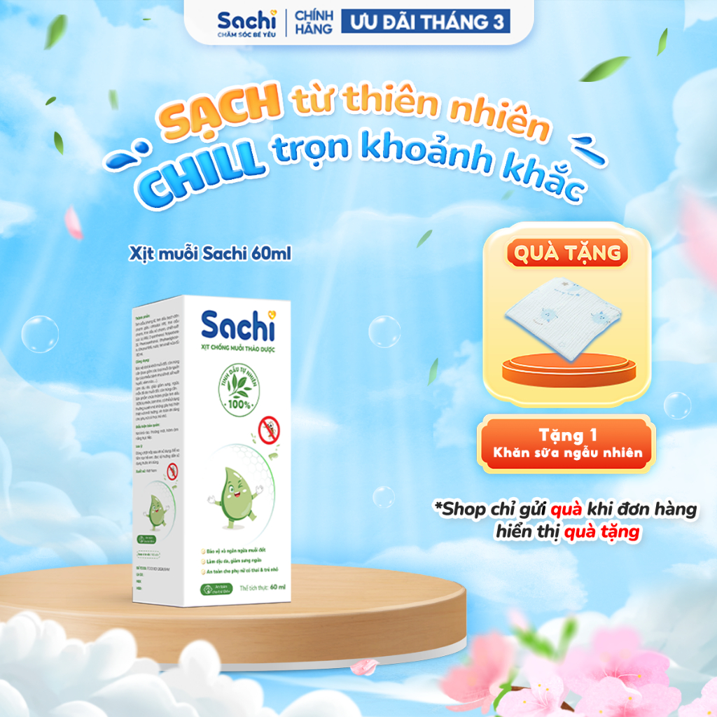 Xịt Chống Muỗi SACHI Thảo Dược An Toàn Lành Tính Chai 60ml Bảo Vệ Da Khỏi Muỗi An Toàn Cho Bé