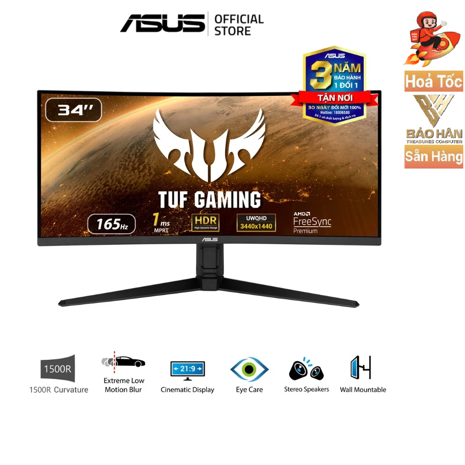 Màn hình Gaming ASUS TUF VG34VQL3A (34 inch/WQHD/VA/180Hz/1ms/Loa/Cong) Hàng Chính Hãng