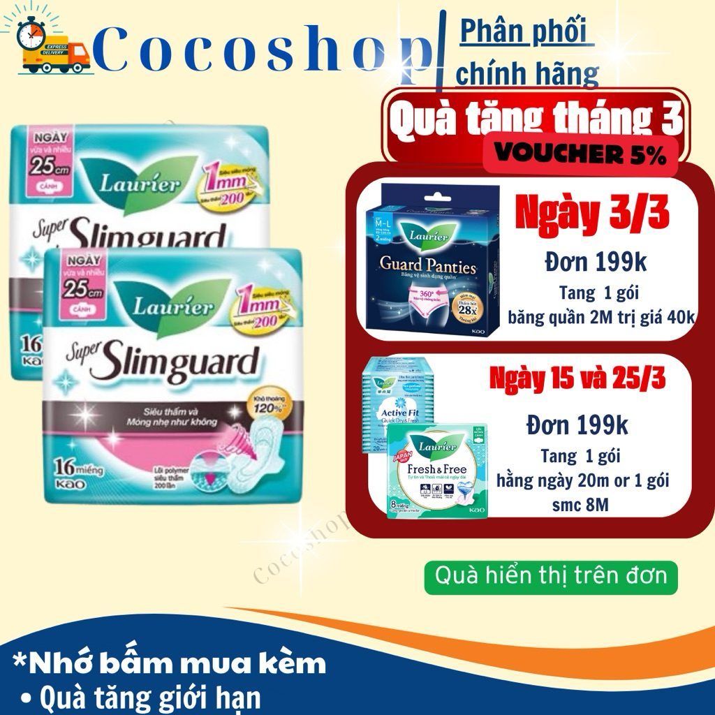 Băng Vệ Sinh Laurier Supper Slimguard  mát 25cm 16 miếng
