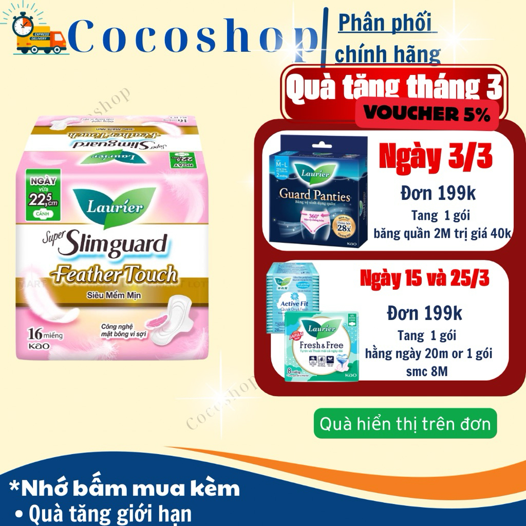 Băng vệ sinh Laurier slimguard Feather Touch 22,5cm 8 miếng/ 16 miếng