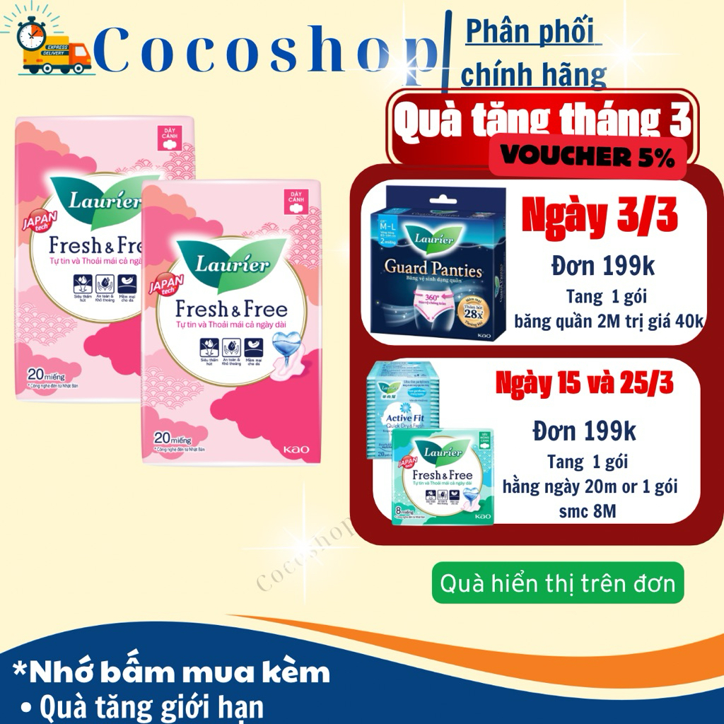 [ Mẫu Mới ]Băng vệ sinh Laurier  Fresh &  Free dày cánh 20 Miếng