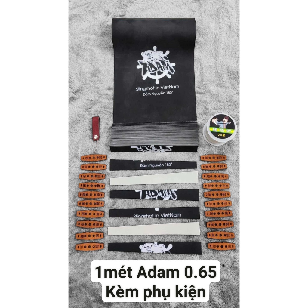 com bo 1m dây thun ná cao su adam black 0.65 khổ tới má cắt sẵn kèm phụ kiện 20 da nâu chữ tàu + 1 c