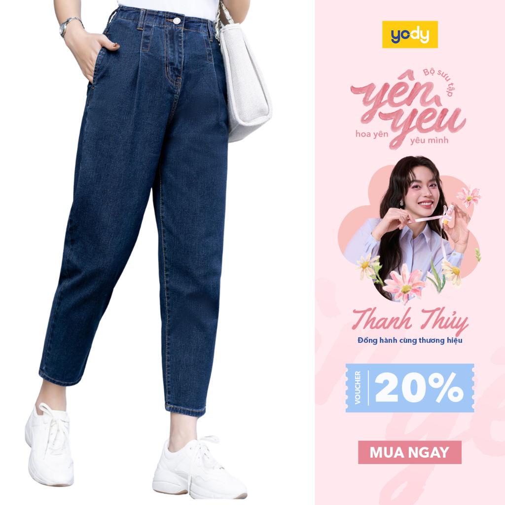 Quần jean nữ Yody dáng baggy thoải mái, quần bò co giãn, cạp cao chuẩn trend TRA- QJN3076