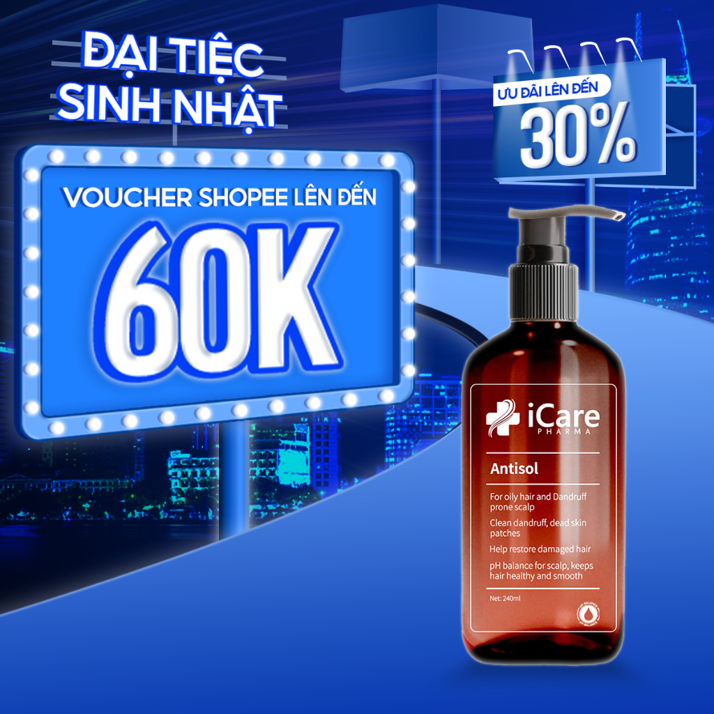 Dầu Gội Sạch Gàu Antisol | Giảm Gàu Bong Tróc - Giảm Cảm Giác Ngứa Da Đầu | Thương Hiệu iCare Pharma