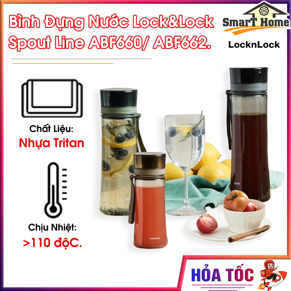 Bình Đựng Nước Lock&Lock Spout Line ABF660/ ABF662 Bình Uống Nước Nhựa Tritan Không BPA, Nắp Bật Tiệ