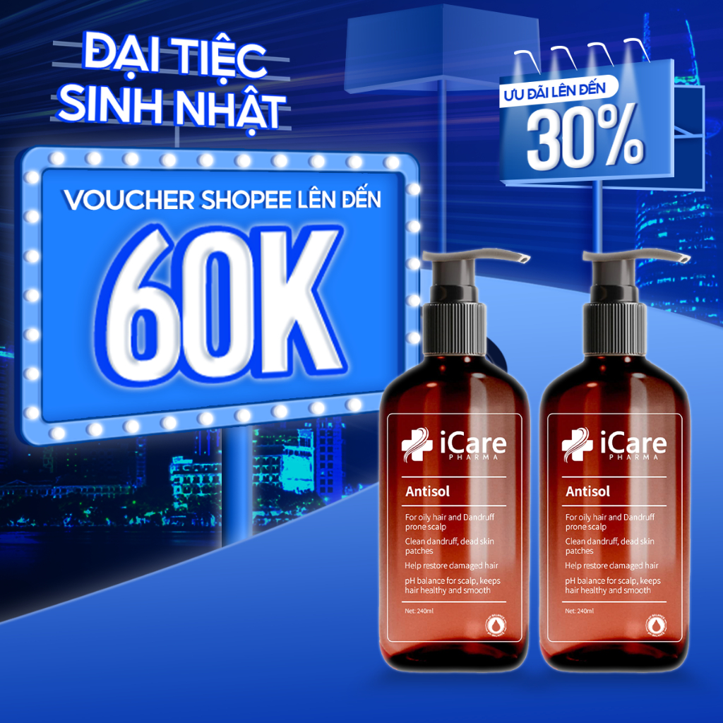 Combo 02 Chai Dầu Gội Hỗ Trợ Giảm Gàu Antisol iCare Pharma
