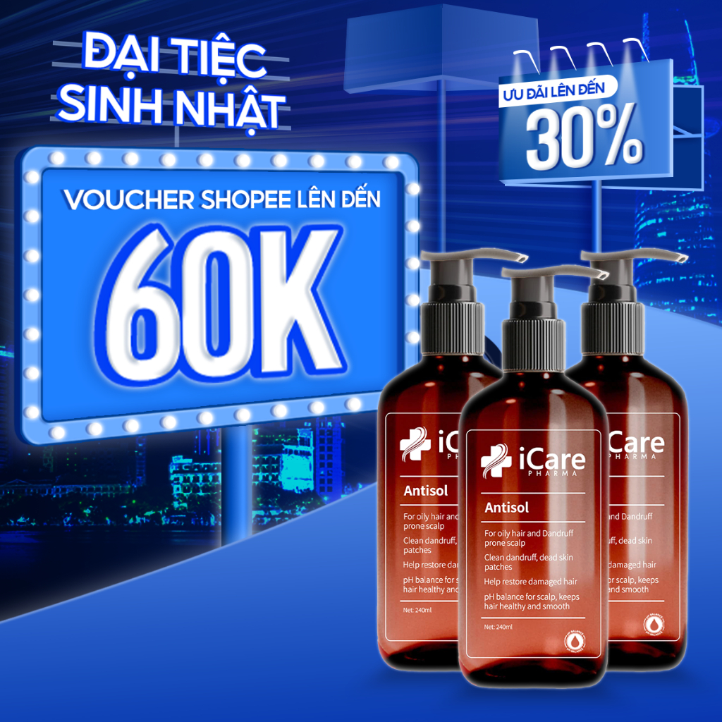 Combo 03 Chai Dầu Gội Sạch Gàu Antisol | Thương Hiệu iCare Pharma