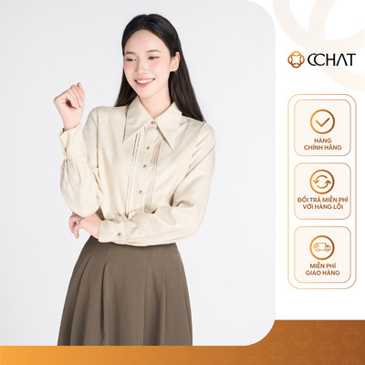 Áo Sơ Mi Nữ 𝐂𝐂𝐇𝐀𝐓 Dáng Suông Basic Bấu Ly Nẹp Chất Liệu Đũi Mềm Mịn 25FDD2020ST