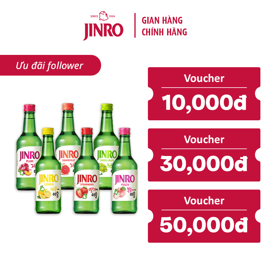 [CHÍNH HÃNG][HỎA TỐC 24H] Soju Hàn Quốc JINRO (Combo 06 Chai - Tự chọn vị trái cây 13%) - 360ml