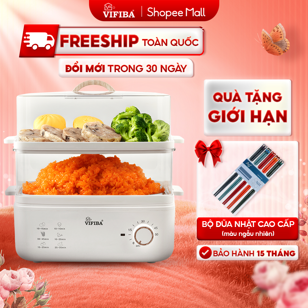 Nồi Hấp Điện 2 Tầng Vifiba Chính Hãng - Nồi Hấp Hẹn Giờ - Dung Tích 10L, Hấp Gà Nguyên Con 3Kg