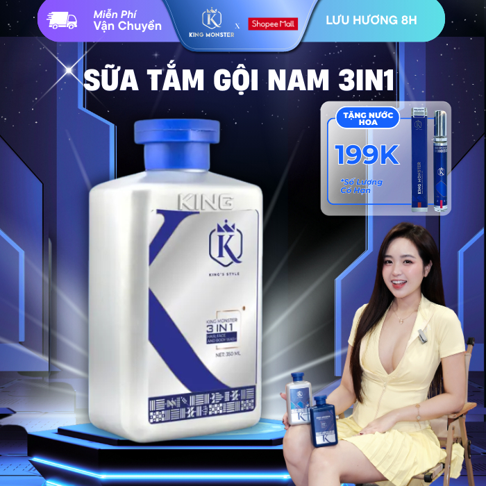 Sữa tắm nam thơm lâu 3in1 King Monster hương nước hoa Châu Âu