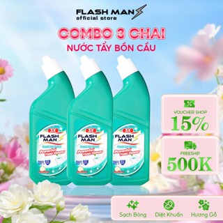 [COMBO 3 CHAI] Nước Tẩy Bồn Cầu Flashman 500g – Diệt Khuẩn 99.9% – Khử Mùi, Tẩy Sạch Vết Bẩn