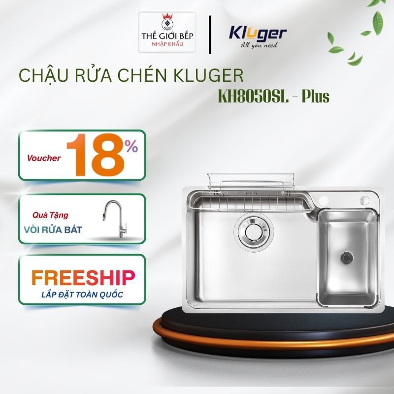 Chậu rửa bát inox cao cấp Kluger KH8050SL Plus – Dòng HARU Series – Bề mặt SUPER LINEN mịn