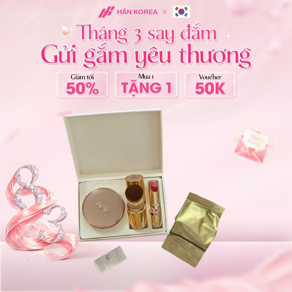 Set Cushion Ohui The First + lõi phấn + cọ phấn + son - C57 Hân Korea