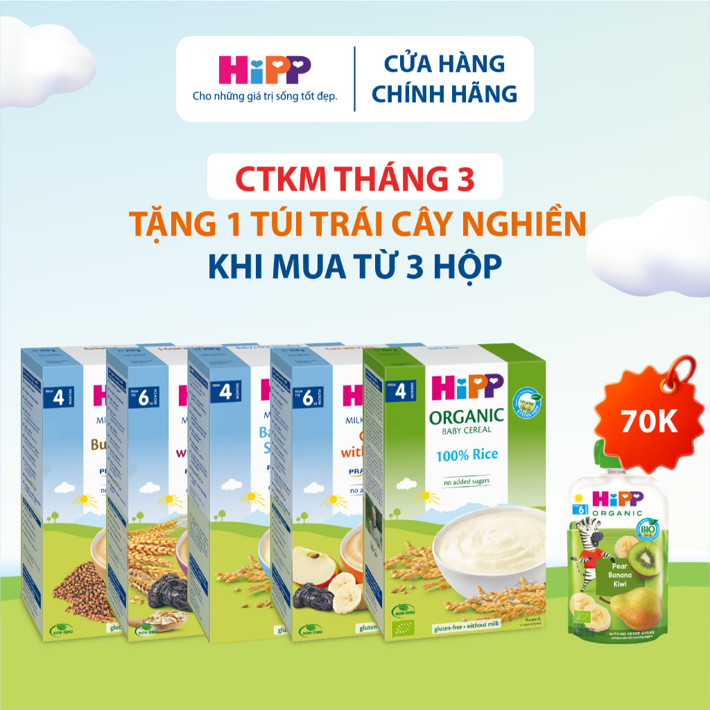 Bột ăn dặm dinh dưỡng HiPP đủ vị dành cho bé (200g/250g)