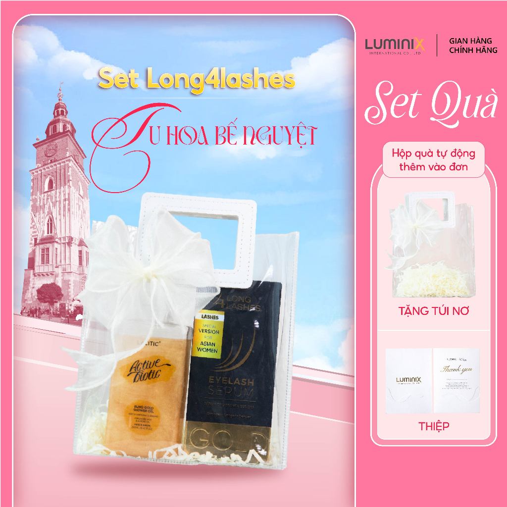 Set Long4Lashes Tu Hoa Bế Nguyệt, Serum Dưỡng Mi Long4lashes Gold Và Sữa Tắm 250ml Túi Trong