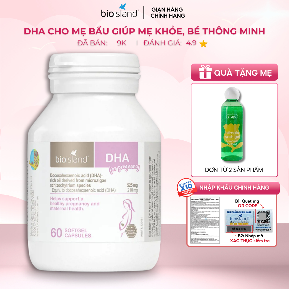 Combo Viên vitamin bầu DHA Bioisland 60 viên và Kẽm cho bé giúp phát triển trí não thai nhi, bé thông minh khỏe mạnh