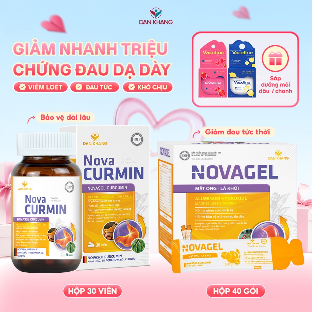 Combo chuyên sâu giúp giảm đau, giảm loét dạ dày, trào ngược dạ dày Novacurmin Novagel Dân Khang