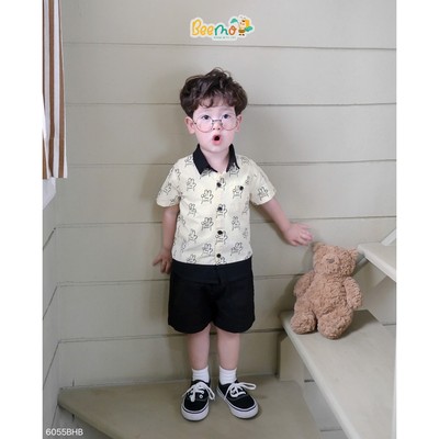Set sơ mi cộc Beemo in tràn bàn tay say yeah vải thô mềm mai cho bé đi học, đi chơi 6055BHB