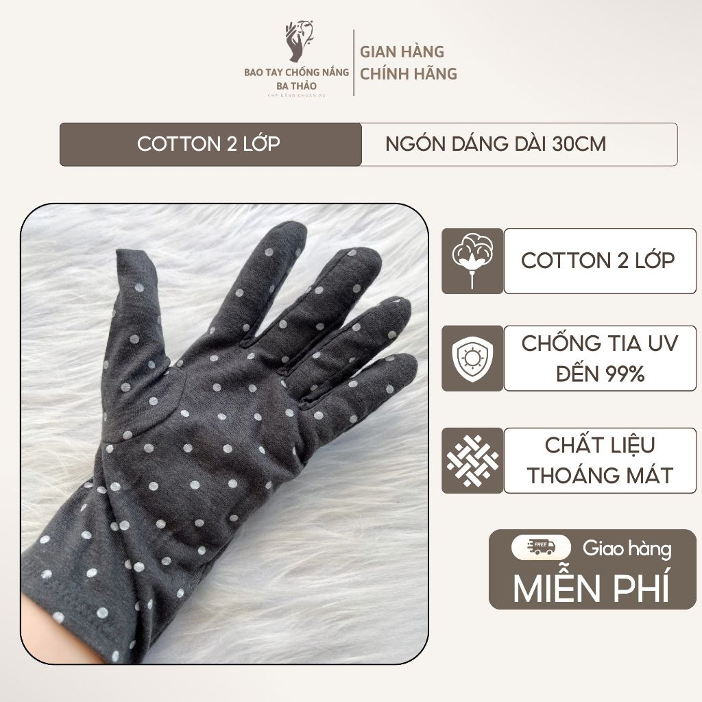 Bao Tay Chống Nắng Nữ Chấm Bi - Găng Tay Cotton 2 Lớp Dáng Dài 30cm Chống Tia UV, Bảo Vệ Da Tay