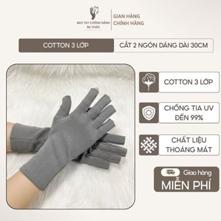 Bao Tay Chống Nắng Hở Ngón - Găng Tay Cotton 3 Lớp Dày Dặn Tay Vải Thun Lạnh Co Giãn Chống Tia UV Ba Thảo