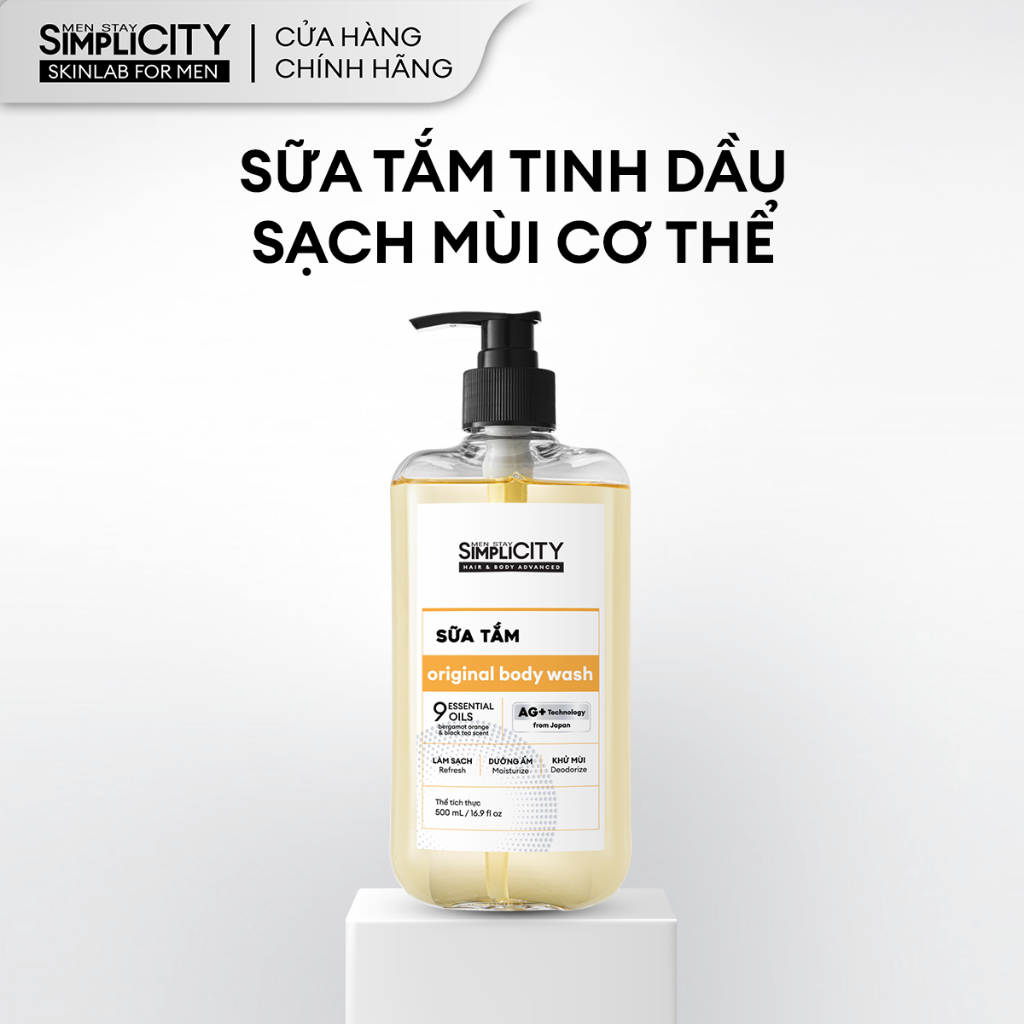 Sữa tắm hương tinh dầu Men Stay Simplicity Body Wash hỗ trợ sạch khuẩn, khử mùi với Ion Bạc+ 500ml