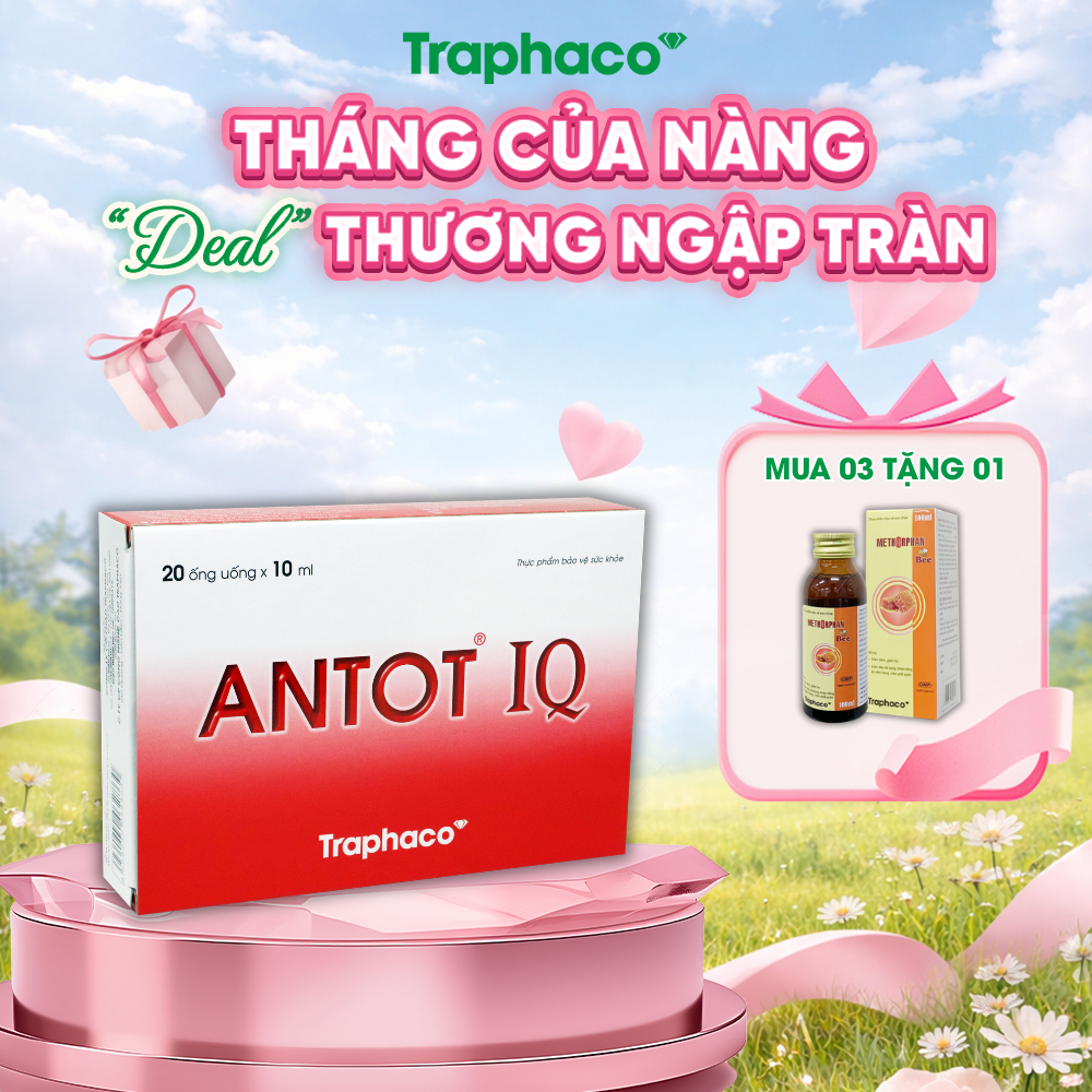TPBVSK ANTOT IQ Traphaco- Hỗ Trợ: Phát Triển Não Bộ Tăng Khả Năng Tập Trung, Tăng Hấp Thu Hộp 20 Ống Uống x 10m
