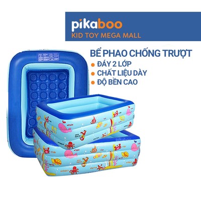 Bể bơi cho bé, Phao bơi trong nhà cao cấp Pikaboo 2-3 tầng đáy 2 lớp chống trượt