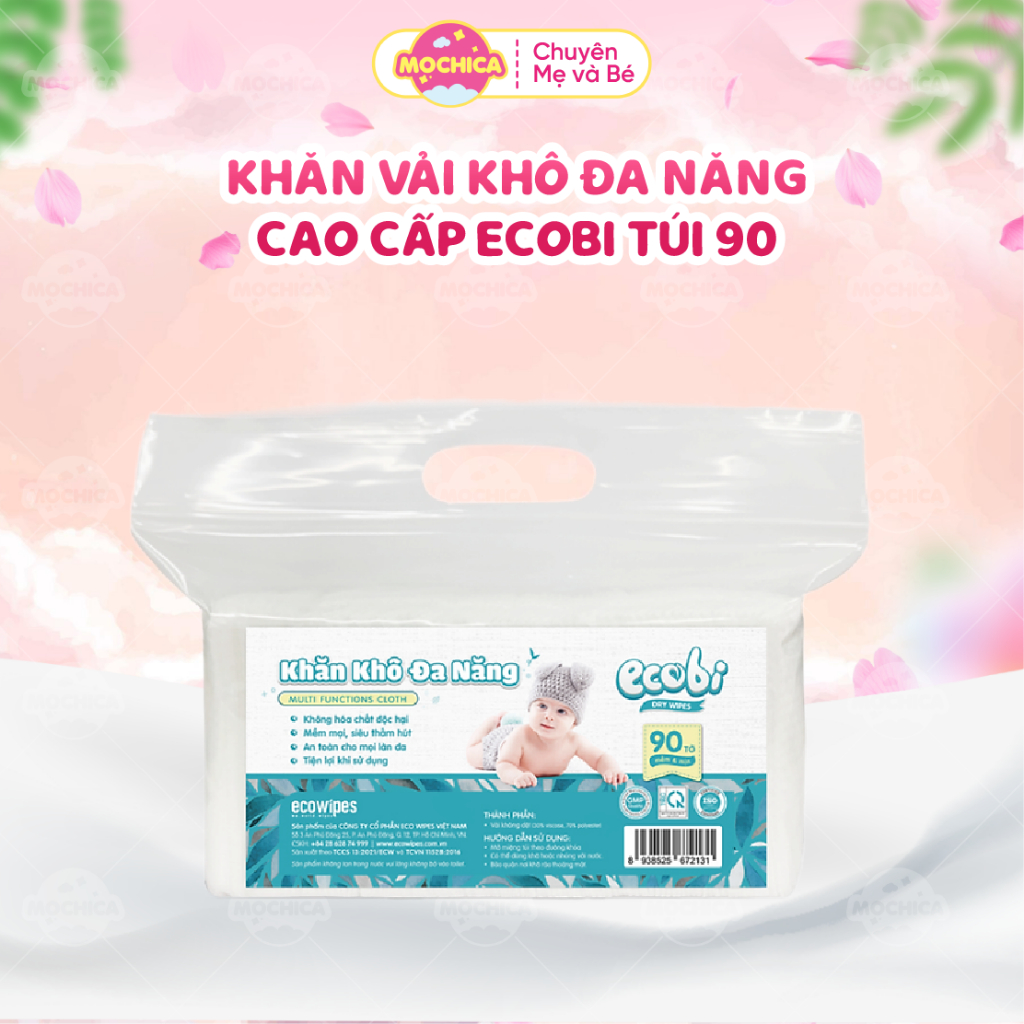Khăn vải khô đa năng cao cấp dành cho mẹ và bé Ecobi túi 90 tờ 120g không parabens _Mochica