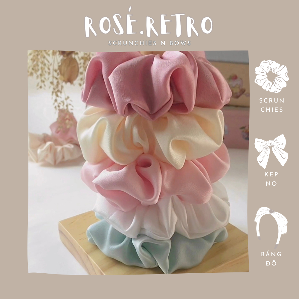 Set 5 cột tóc vải Rosé Scrunchies xinh xắn màu pastel phong cách Hàn Quốc
