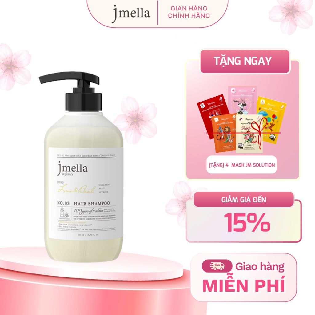 Dầu Gội Jmella In France Giúp Tóc Chắc Khỏe Hương No.3 Lime & Basil Hair Shampoo Tươi Mát 500ml