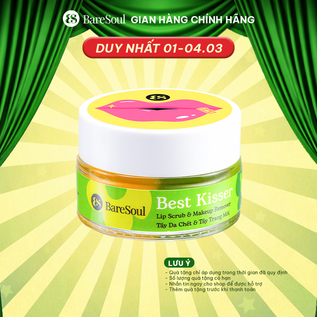 Tẩy Da Chết Môi Kiêm Tẩy Trang Môi hỗ trợ giảm thâm sần BareSoul Best Kisser Lip Scrub & Make Up Remover 20g