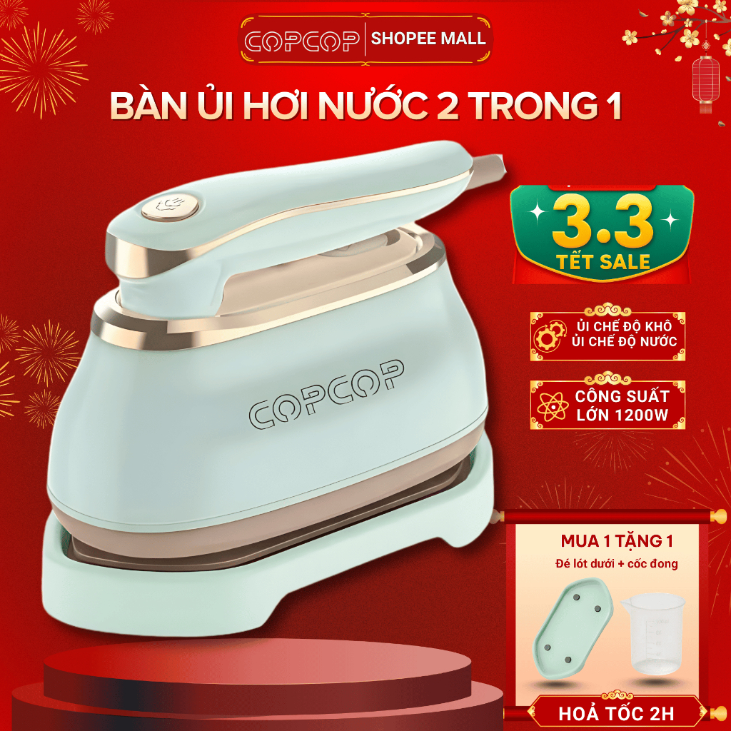 Bàn ủi hơi nước cầm tay COPCOP bàn ủi hơi nước 2 trong 1 vừa ủi nước và khô gấp gọn du lịch tiện lợi