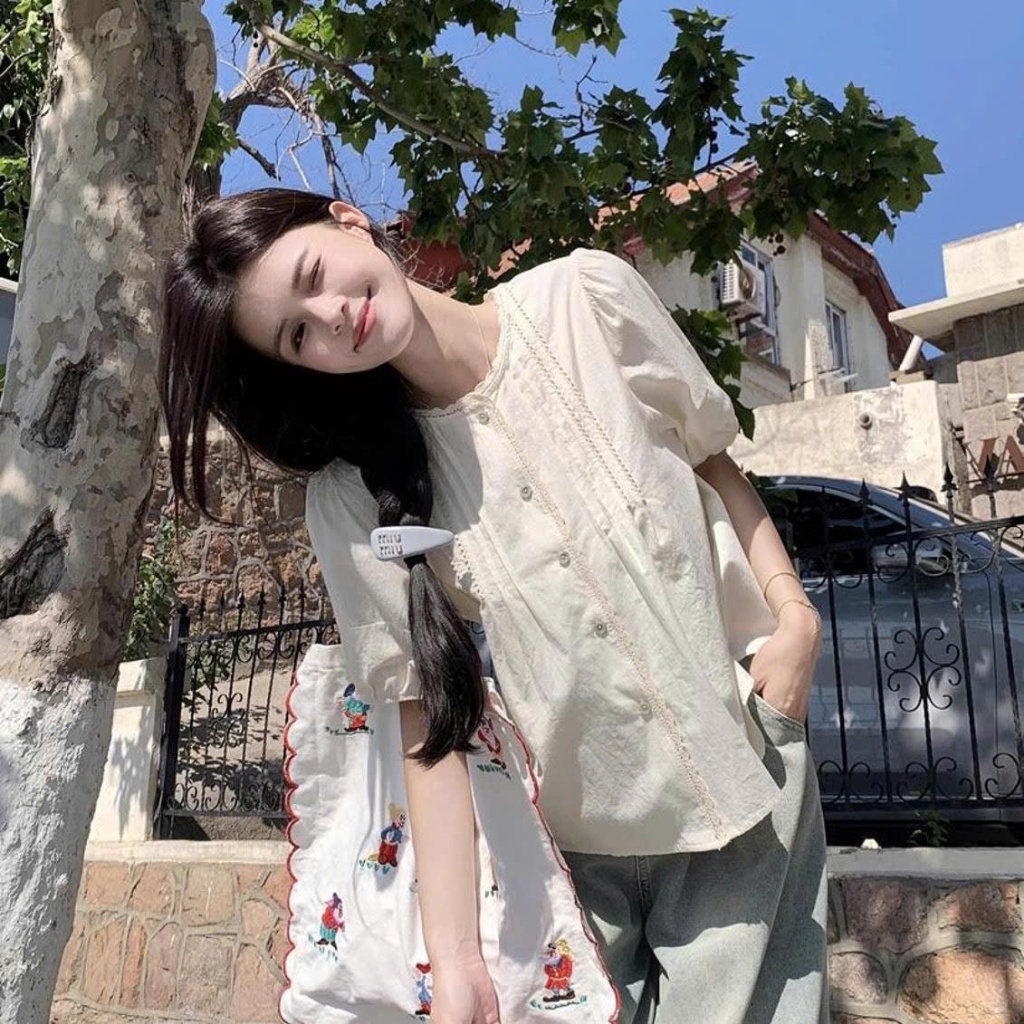 Áo sơ mi nữ YUMMY tay phồng form babydoll tiểu thư, Áo kiểu trắng phối bèo nhẹ nhàng basic - A12 | BigBuy360 - bigbuy360.vn