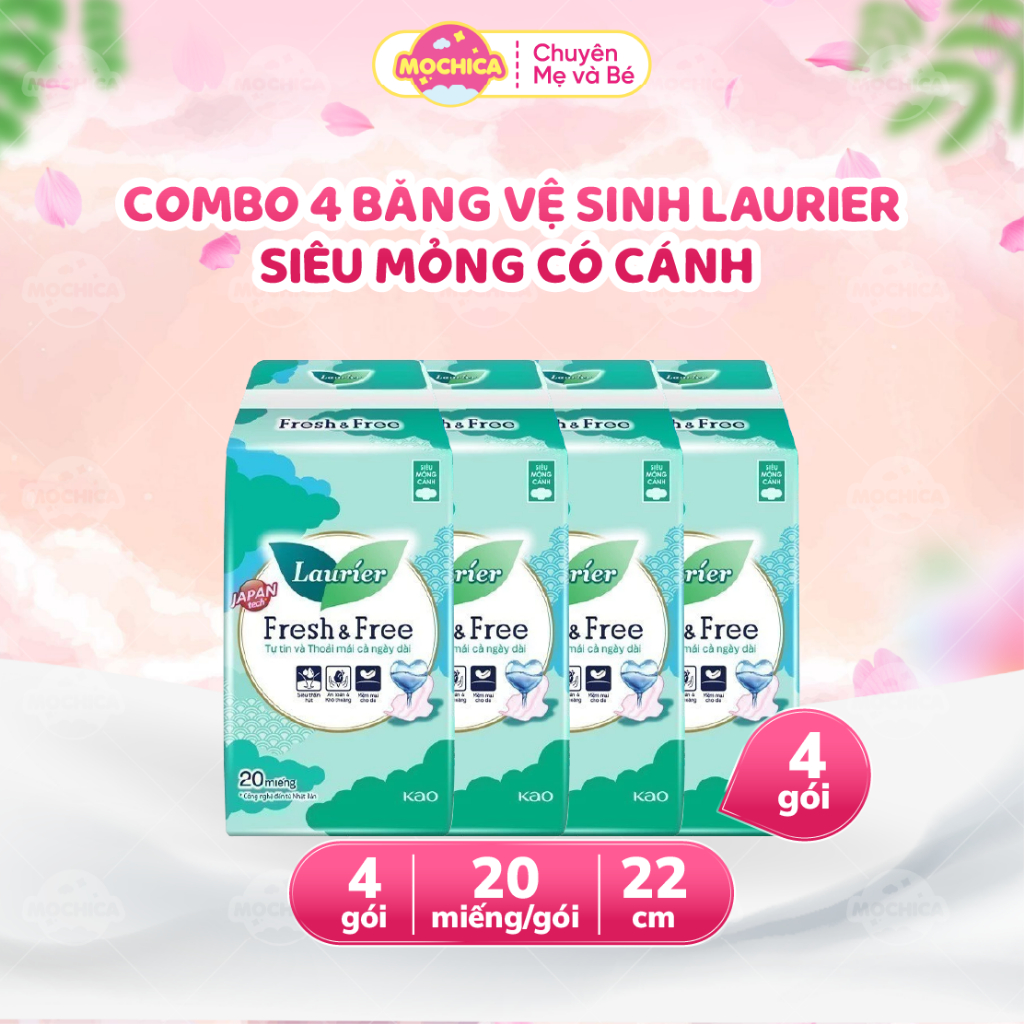 [COMBO 4] Băng Vệ Sinh Laurier Siêu Mỏng Cánh Không Mùi 20 Miếng - Mochica