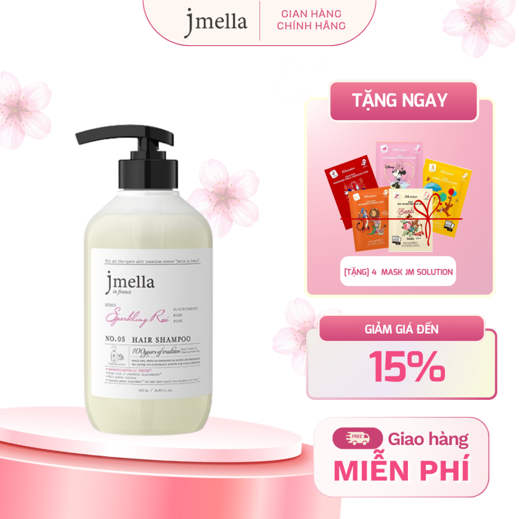 Dầu Gội Jmella In France Giúp Tóc Chắc Khỏe Hương No.5 Sparkling Rose Hair Shampoo Ngọt Ngào 500ml