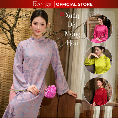 Áo dài cách tân nữ cao cấp gấm dệt vân hoa thích hợp mặc dịp lễ tết truyền thống lễ hội Econice 2026