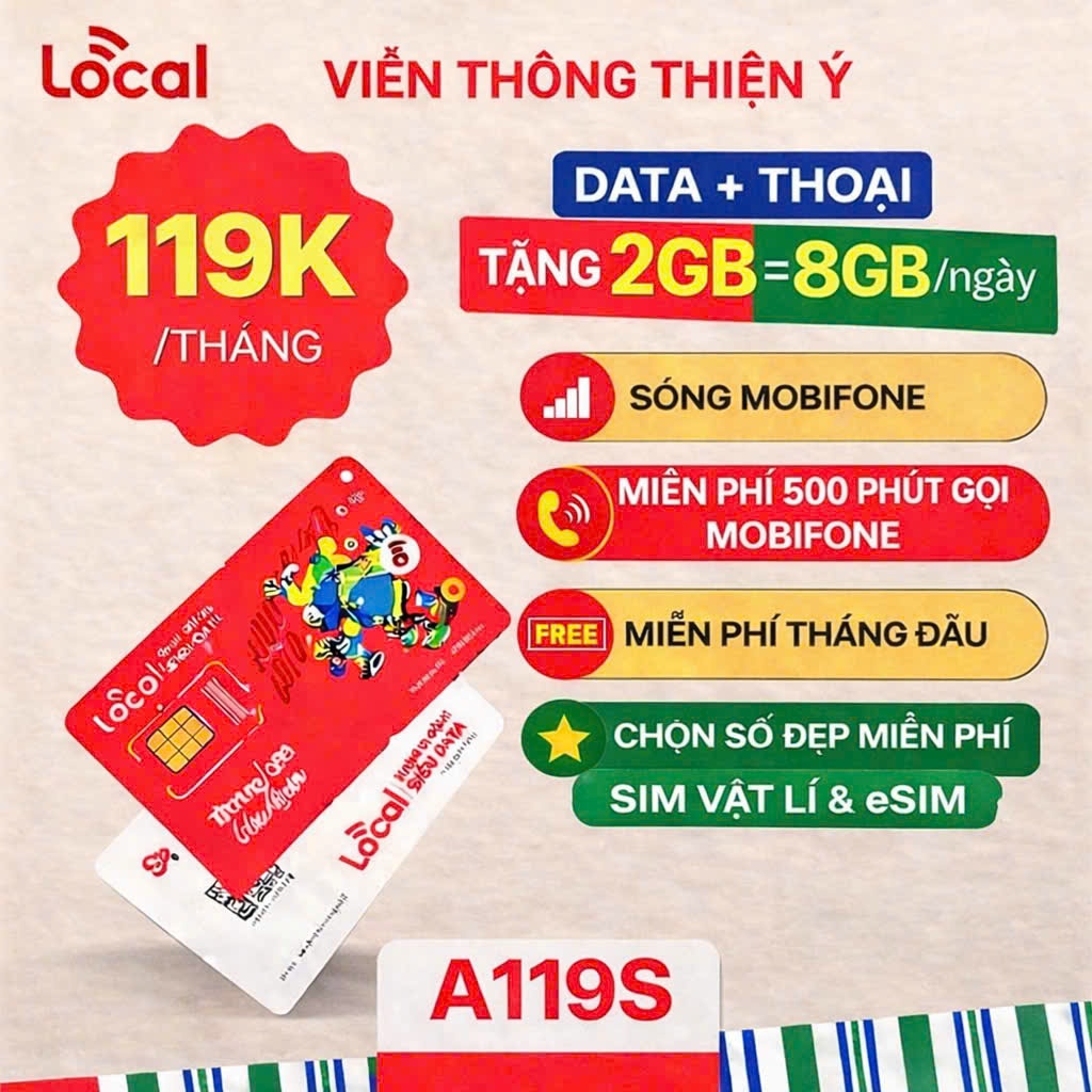 SIM 4G - 5G LOCAL MOBIFONE A89F A99P A119S MIỄN PHÍ DATA + THOẠI{Sim vật lí & Esim}