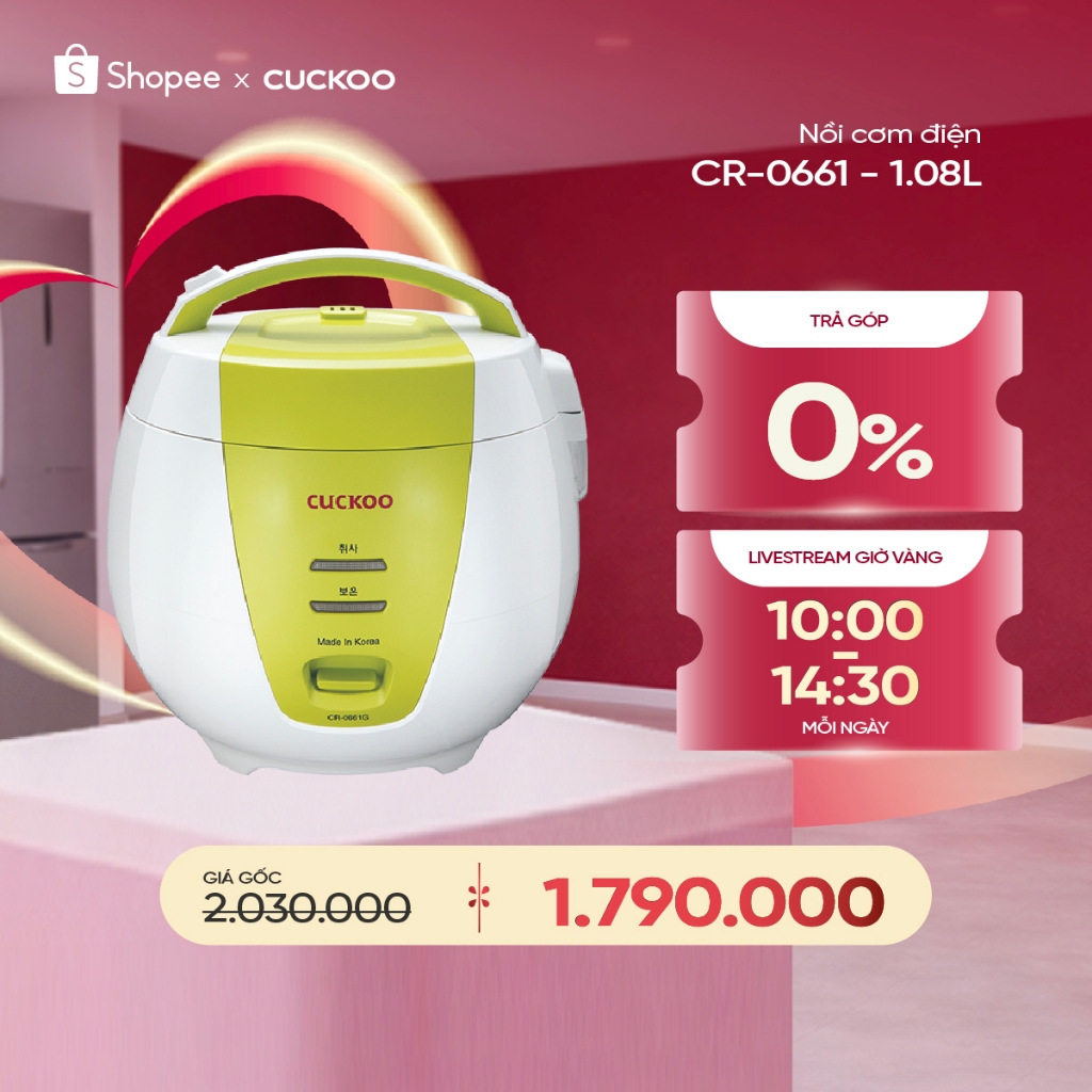 Nồi cơm điện Cuckoo 1L CR-0661 - màu xanh, lòng nồi chống dính, giữ ấm đến 24 tiếng