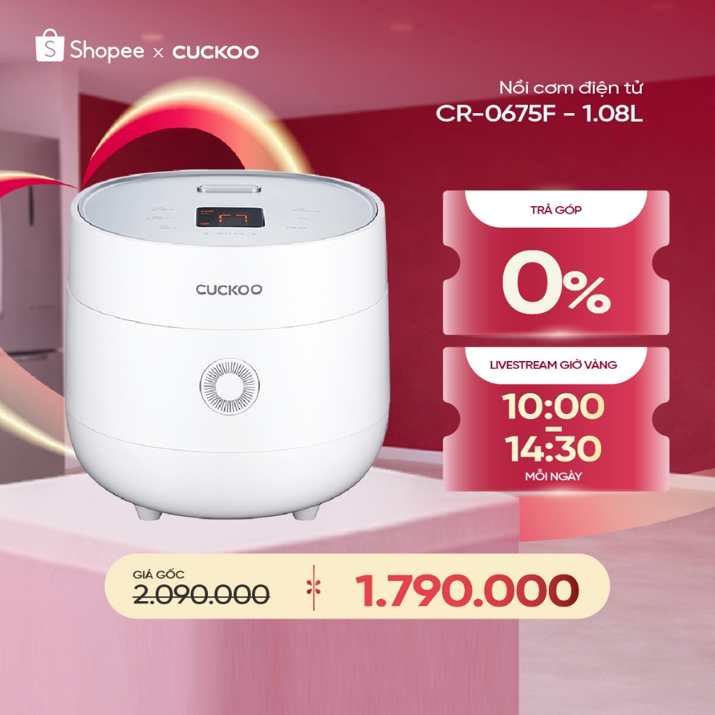 Nồi cơm điện tử CUCKOO CR-0675F phiên bản quốc tế 1,08 lít- Lòng nồi chống dính - Hàng chính hãng