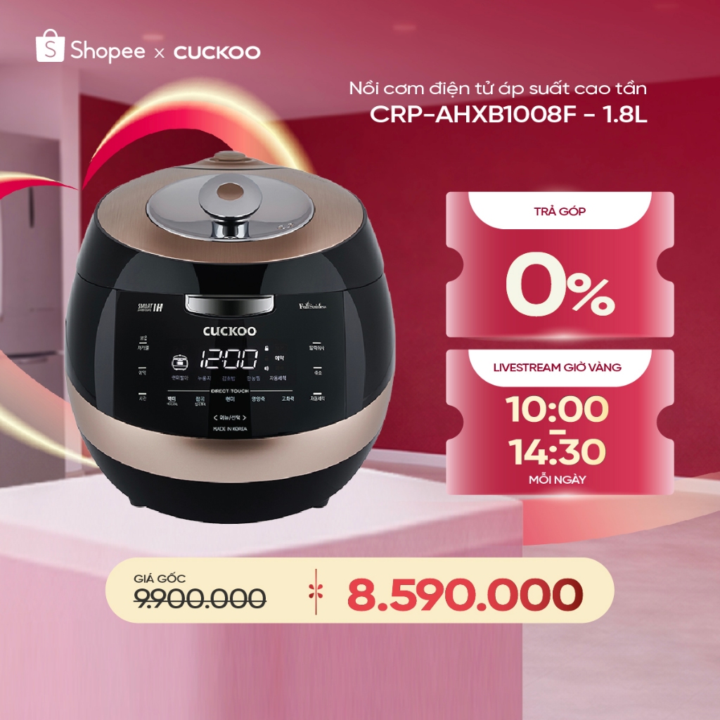 Nồi cơm điện tử áp suất cao tần Cuckoo 1.8L CRP-AHXB1008F - Lòng phủ men Xwal độc quyền- Bản Quốc Tế