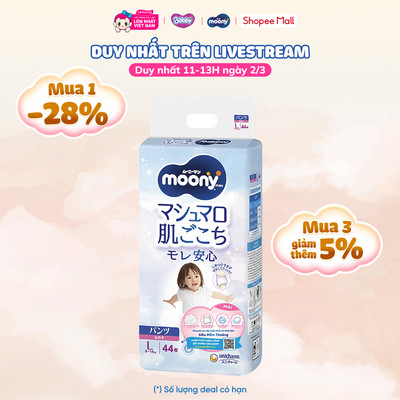 Tã quần Moony cho bé gái size L 44 miếng - concung