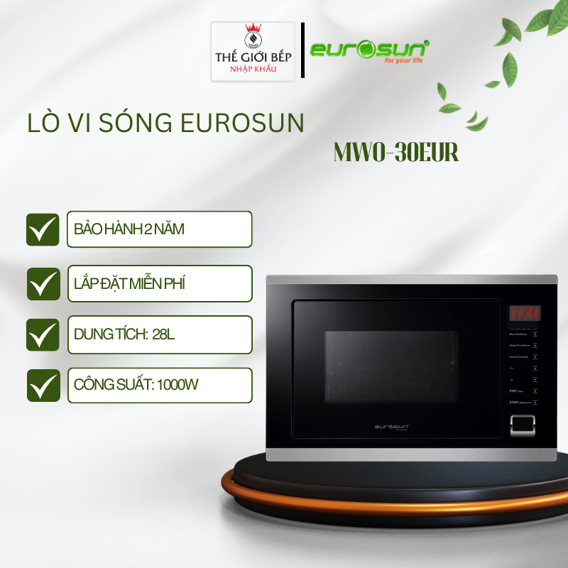Lò Vi Sóng Âm Tủ Eurosun MWO-30EUR – Dung Tích 28L – 12 Chế Độ Nấu Tự Động – Làm Nóng Nhanh 30 Giây