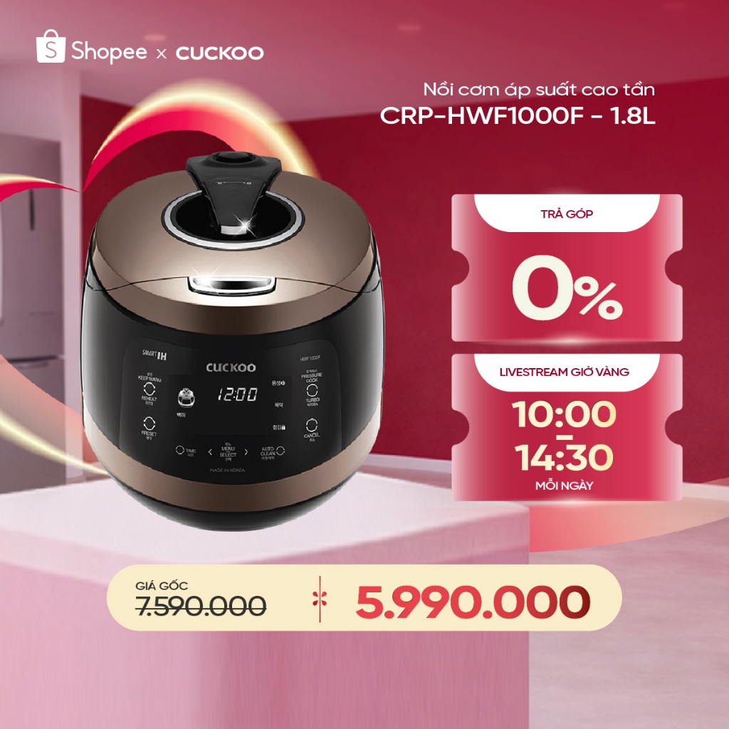 Nồi cơm áp suất cao tần Cuckoo 1.8L CRP-HWF1000F thiết kế sang trọng - Bảo hành 2 năm